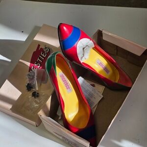 NWT Vtg Westies Color Block Leather Pumps Red Blue Green Yellow Heels 7.5  READ